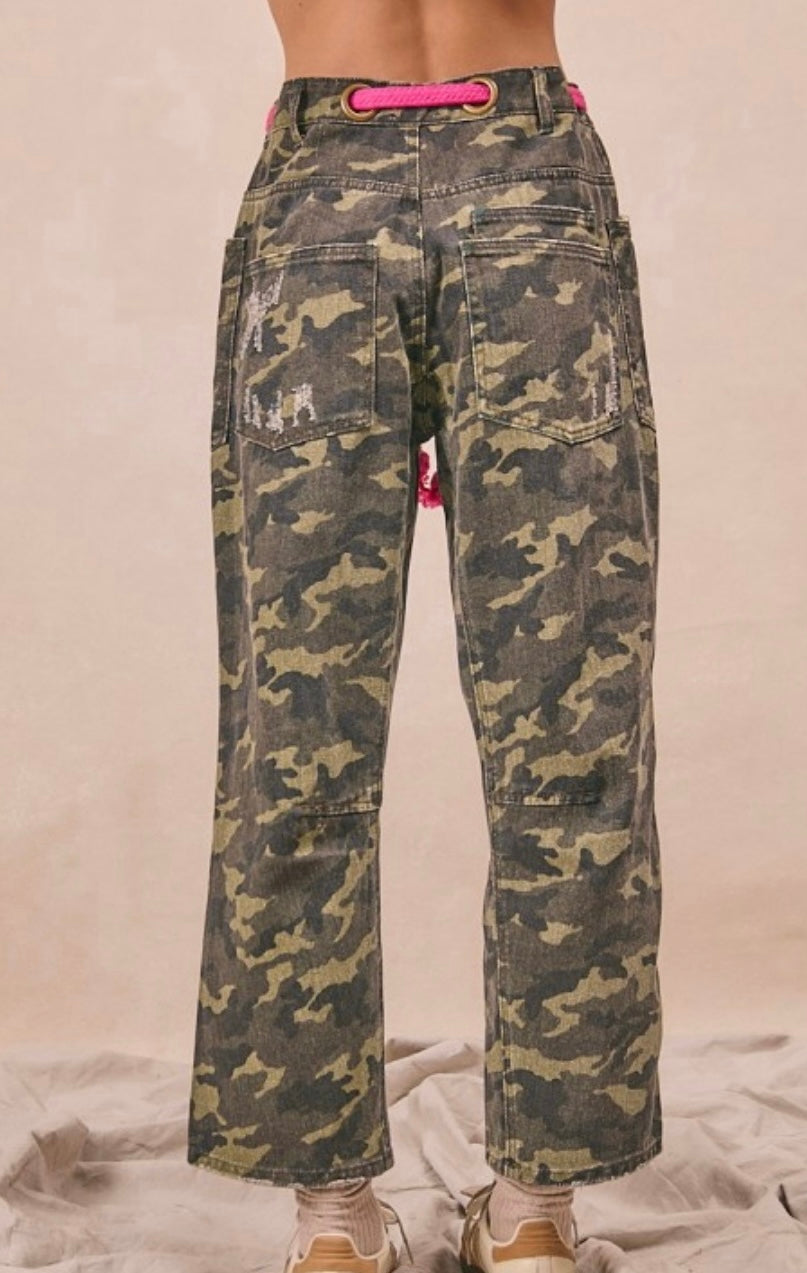 Camouflage Pants w/ Hot Pink Belt