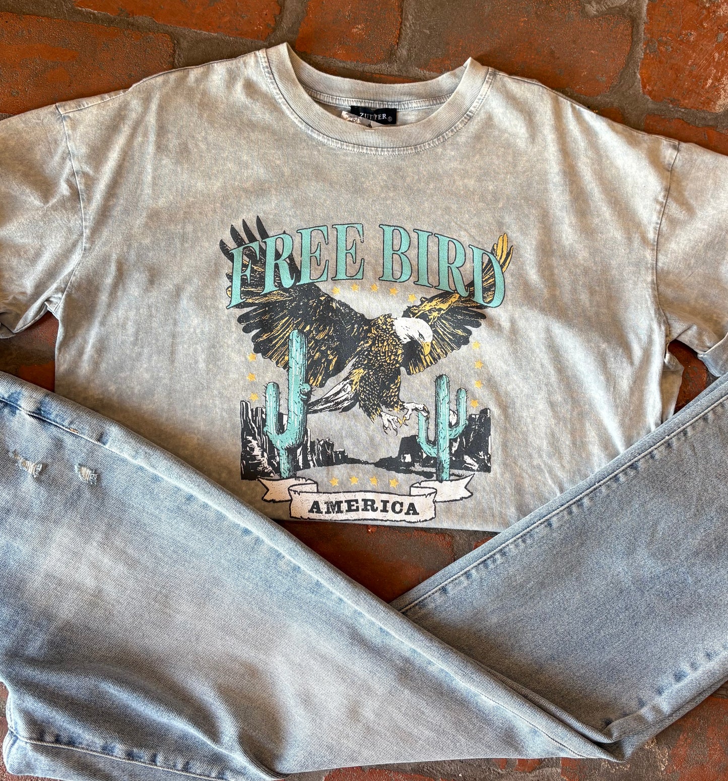 Free Bird America Tee - Grey Washed