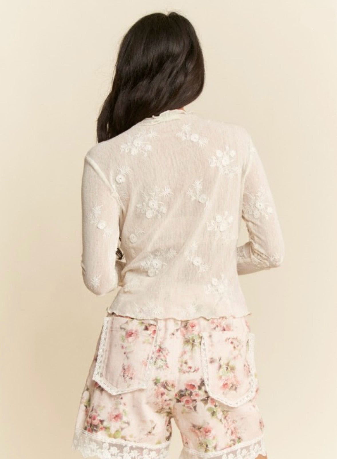 Lace Floral Top - Cream