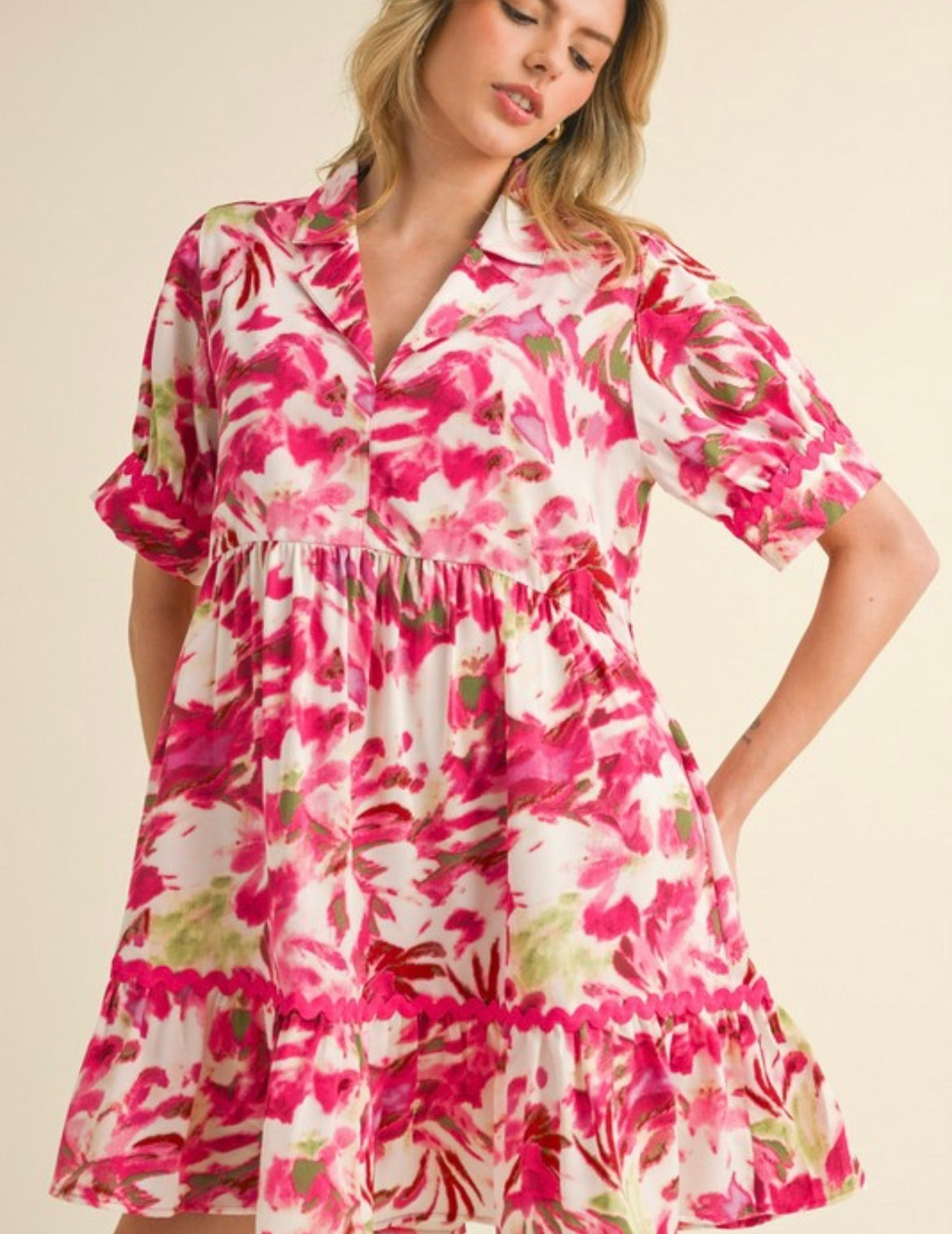 Floral Ric Rac Mini Dress