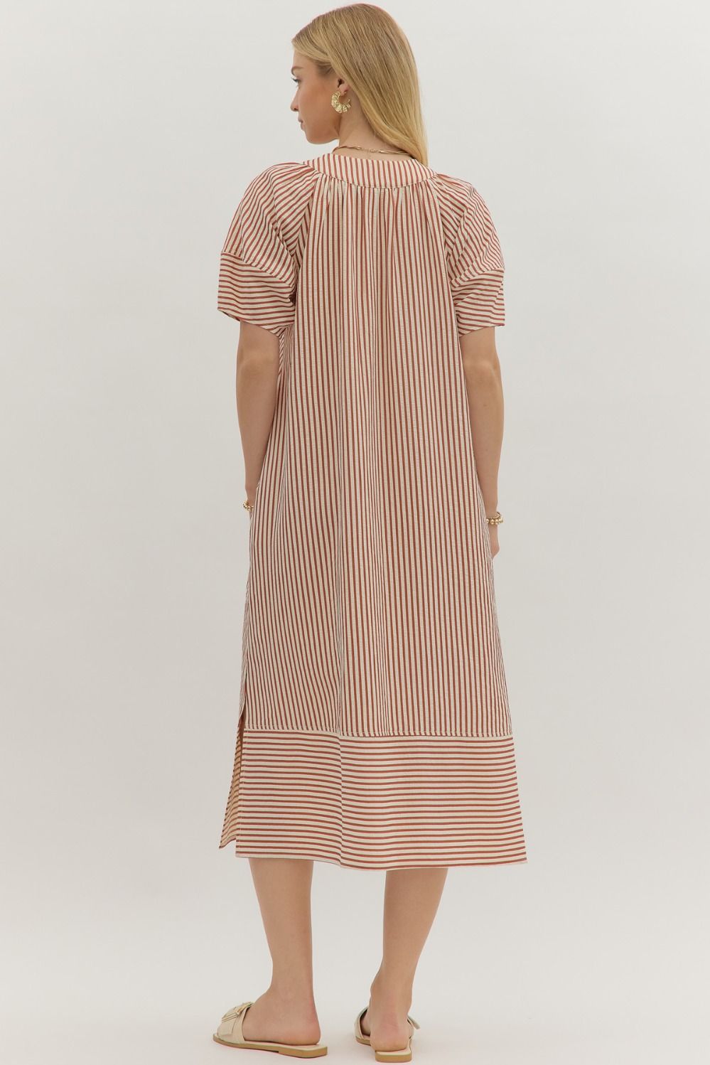 Stripe Midi Dress - Rust