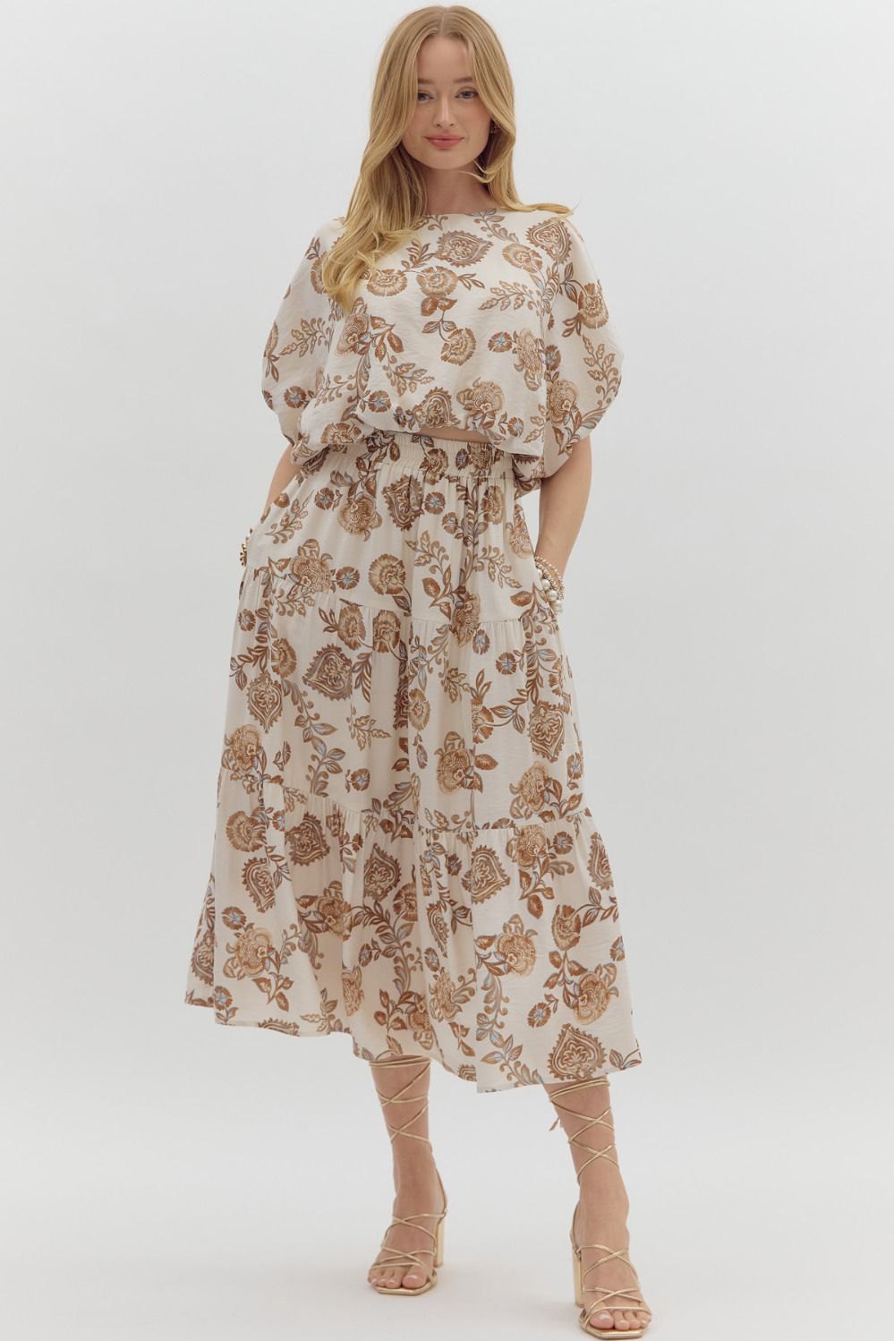 Floral Tiered Midi Skirt - Ivory