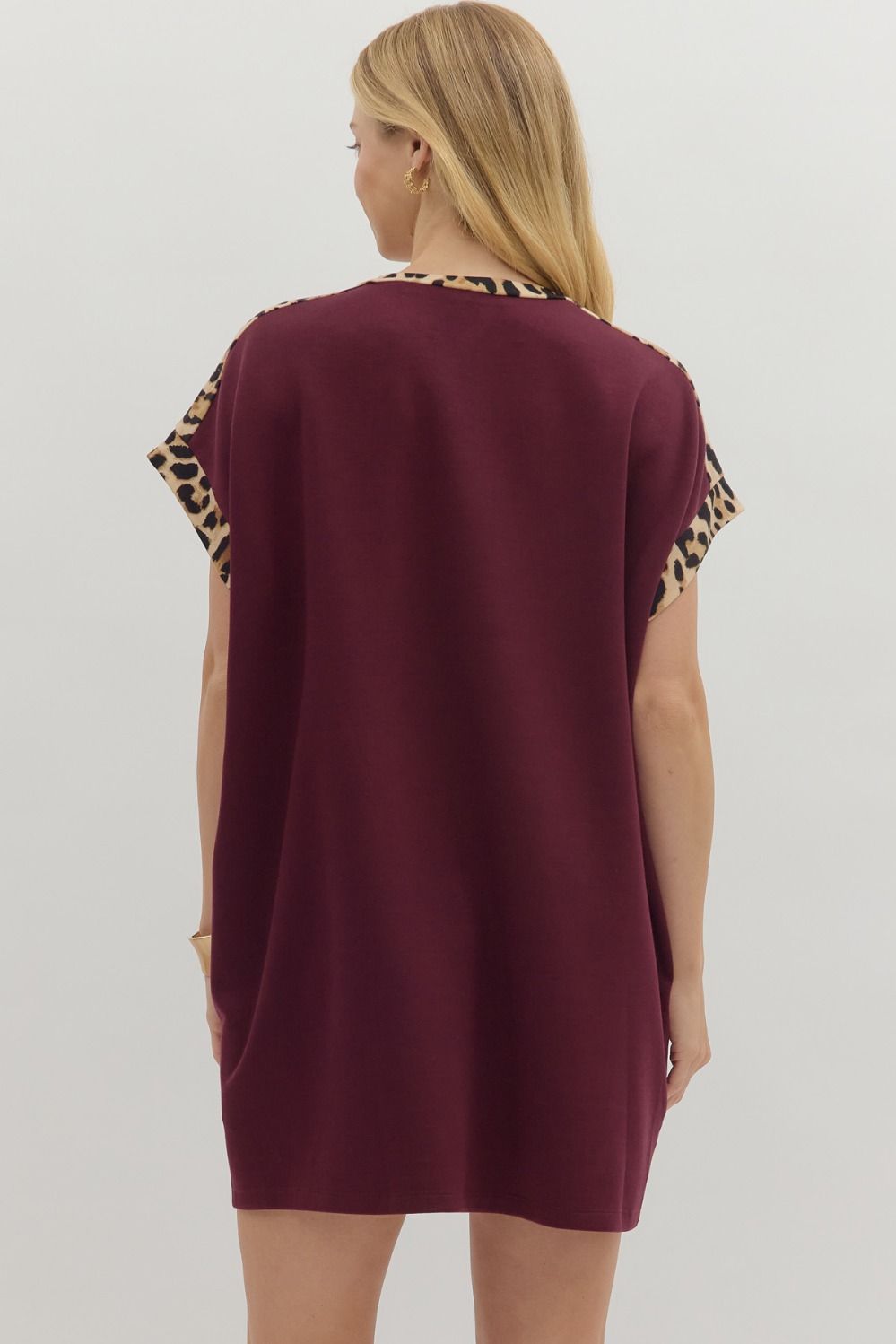 Mini Dress w Leopard Trim - Plum