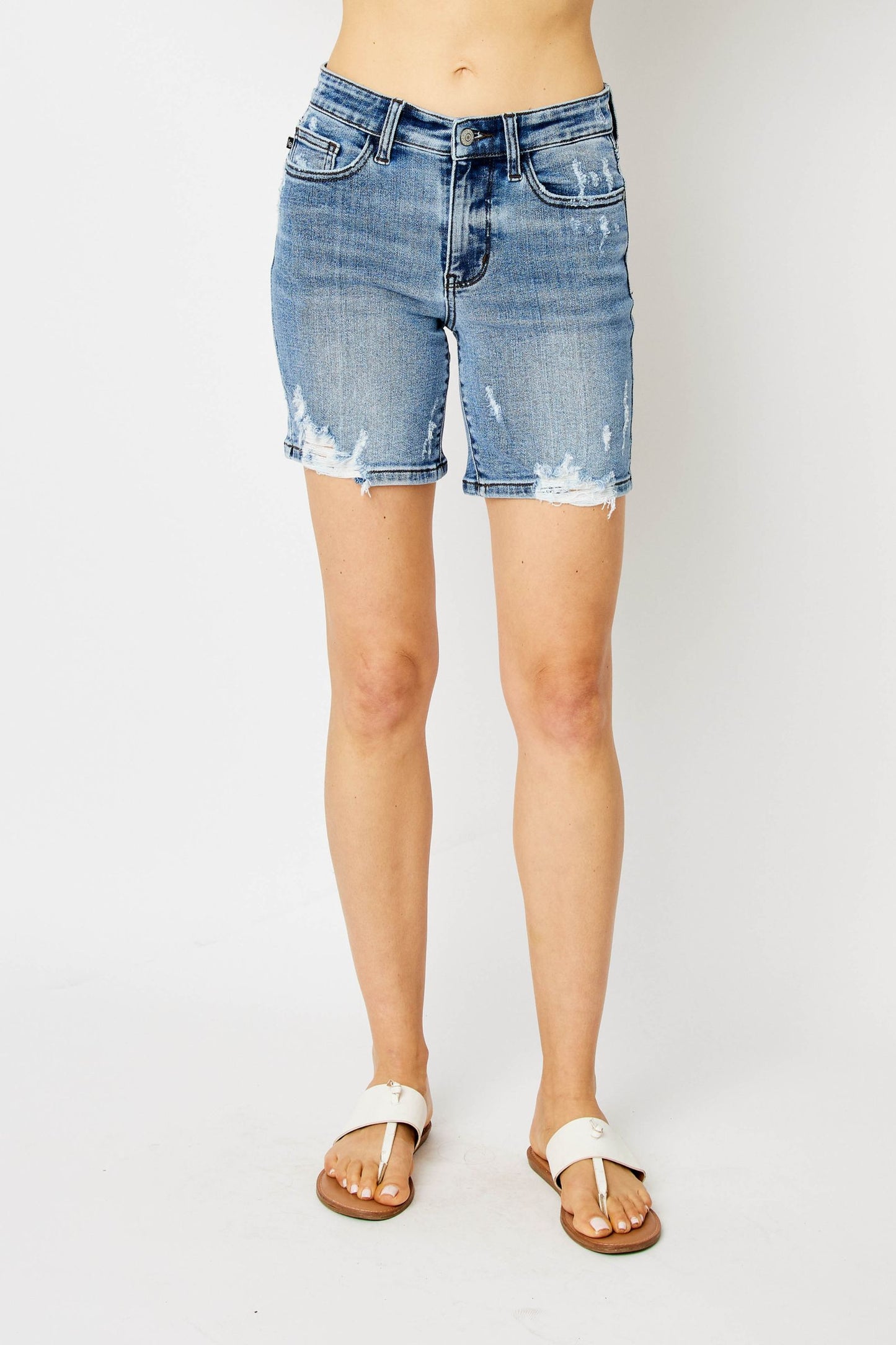 High Waisted Destroy Bermuda Shorts