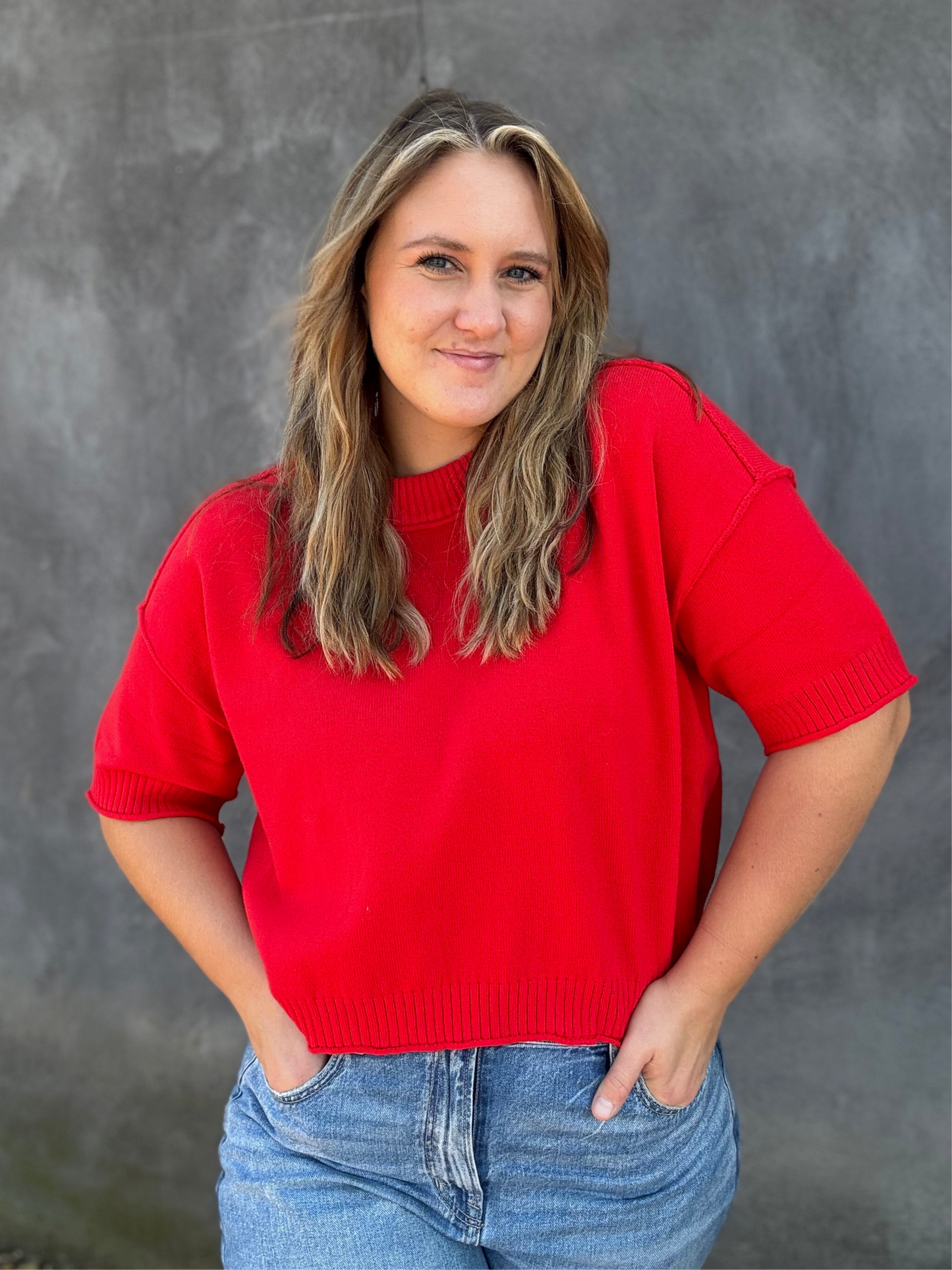 Drop Shoulder Sweater - Red