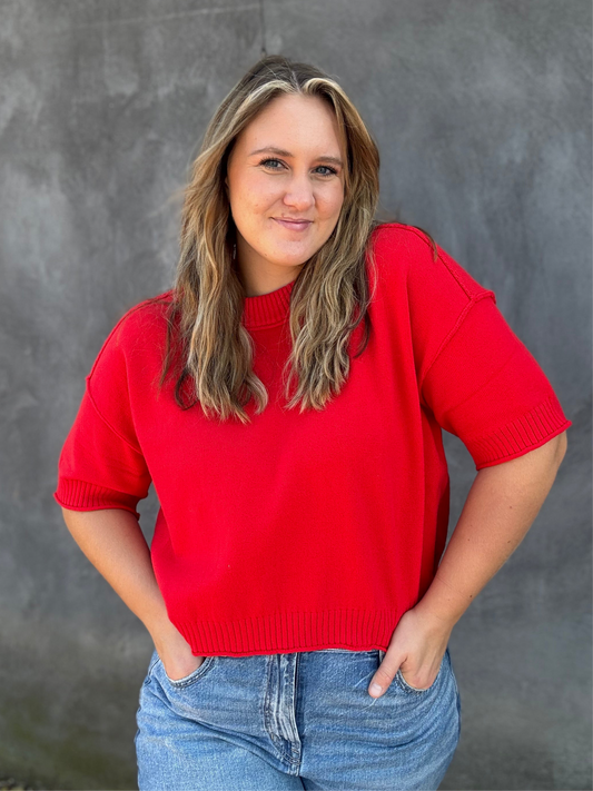 Drop Shoulder Sweater - Red