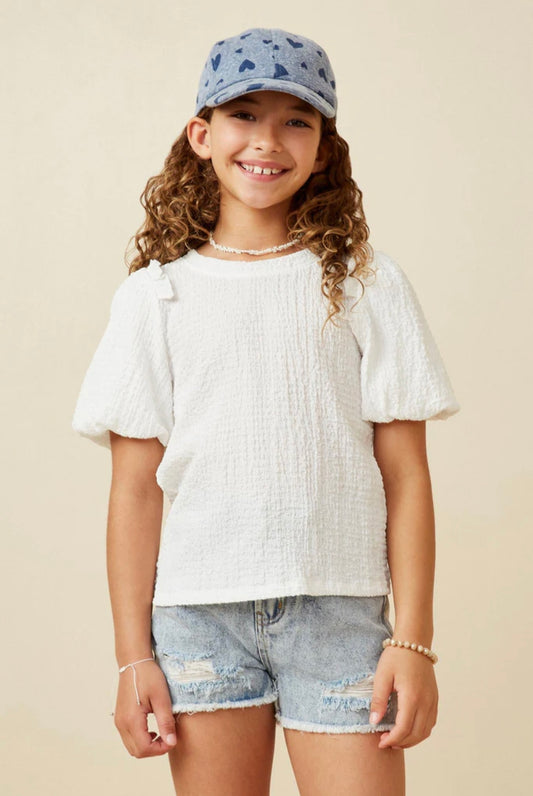 Crinkled Puff Sleeve Top