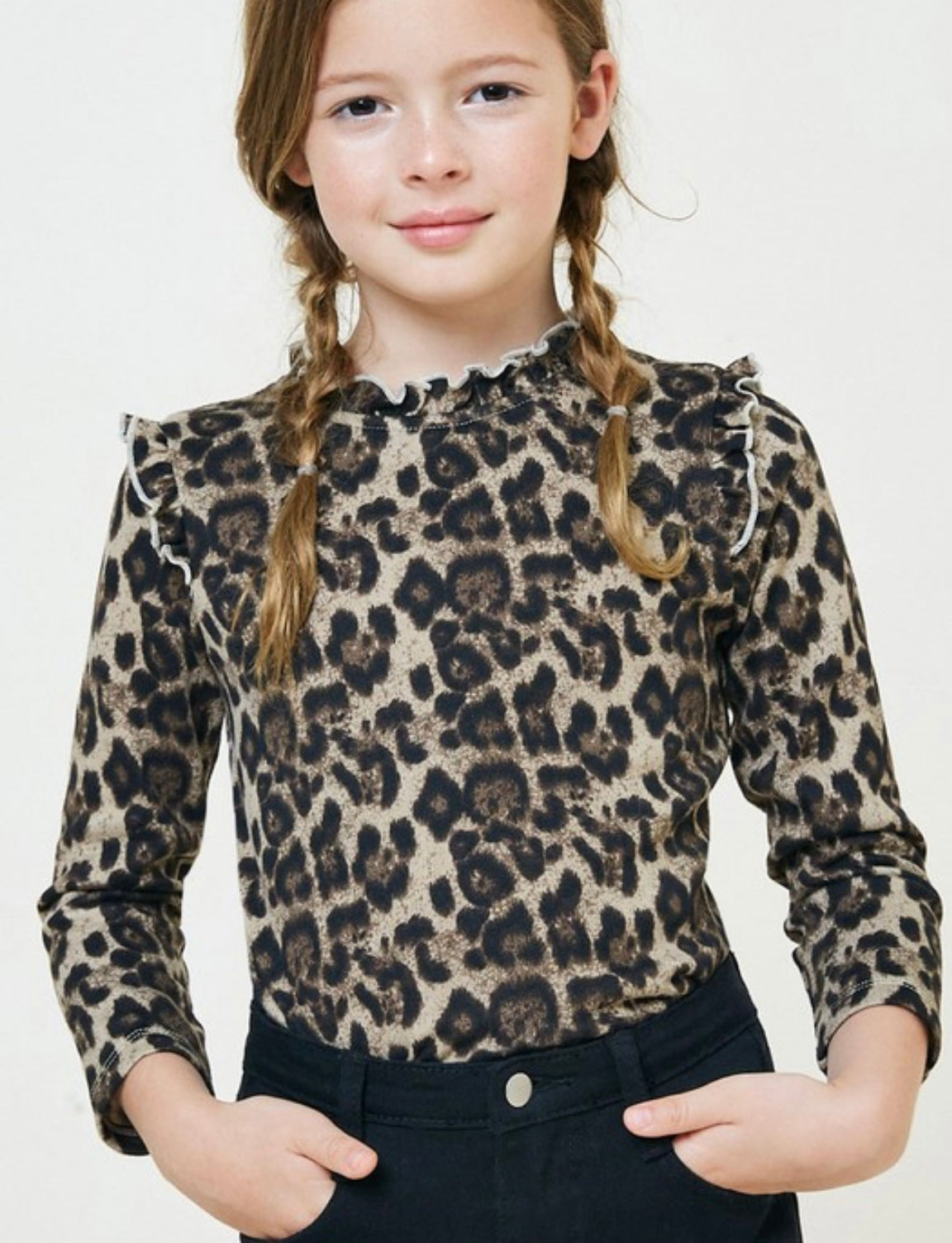 Leopard Ruffle Detail Girls Top