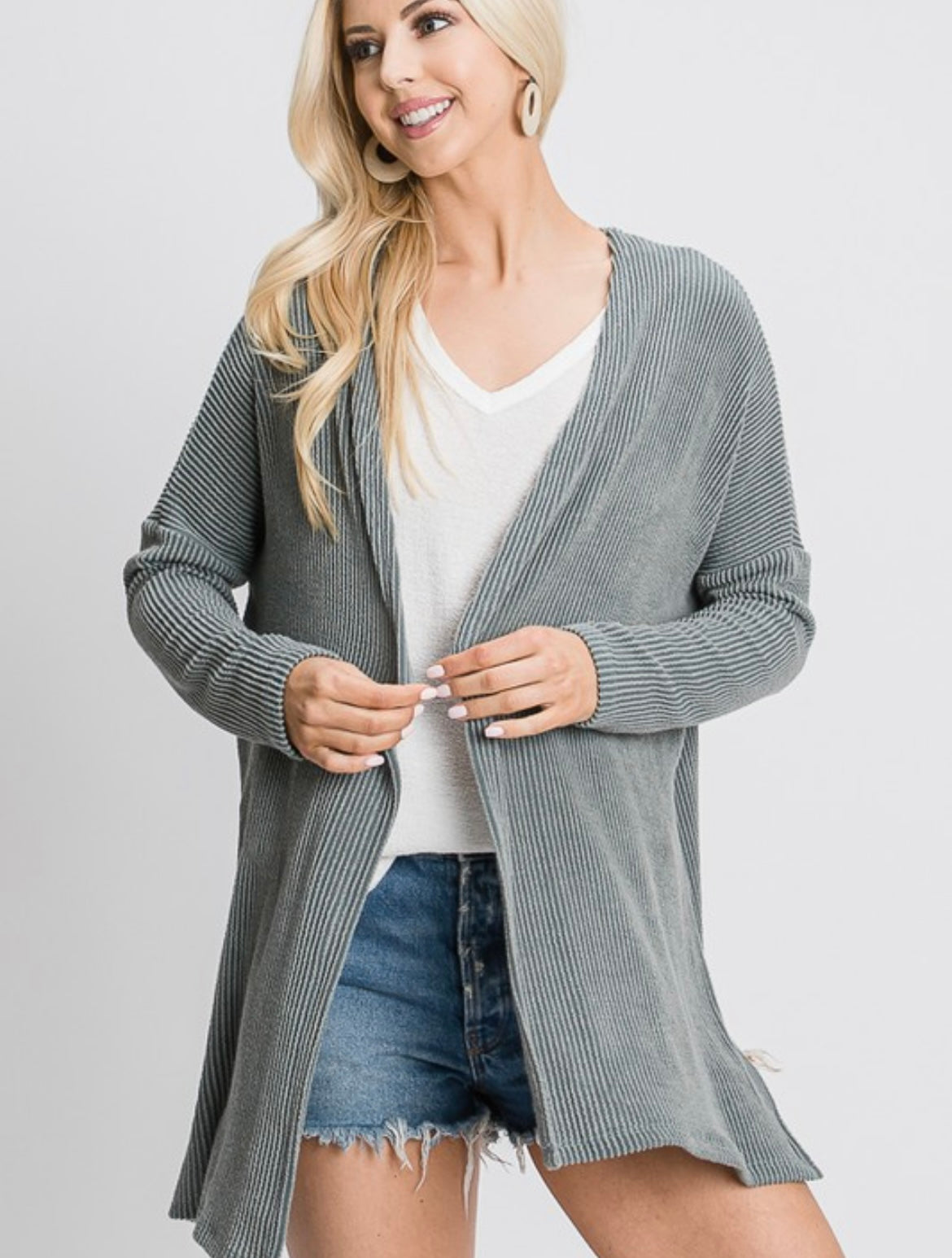 Ribbed Cardigan — Silver