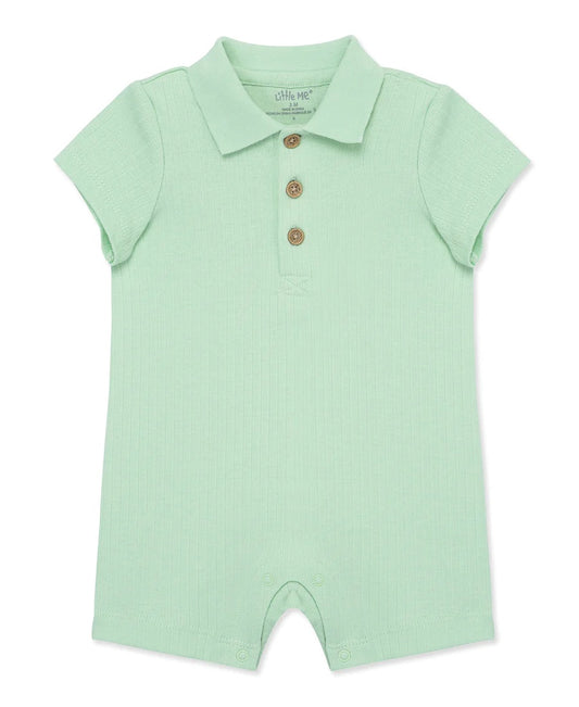 Green Ribbed Knit Polo Romper