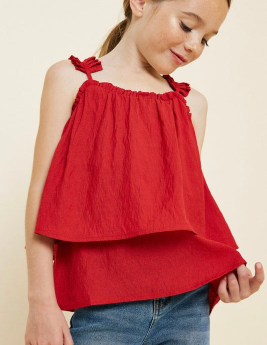 Red Tiered Pleated Tank — Girls