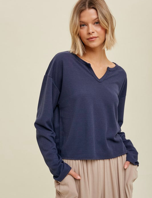 Navy Micro Waffle Knit Top