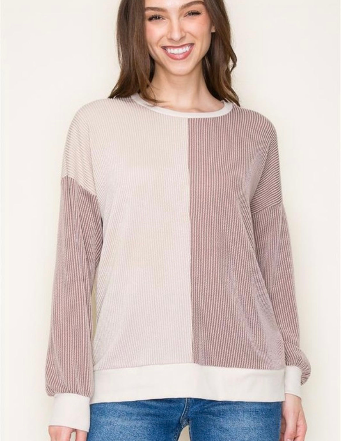 Ribbed Colorblock Top — Mocha