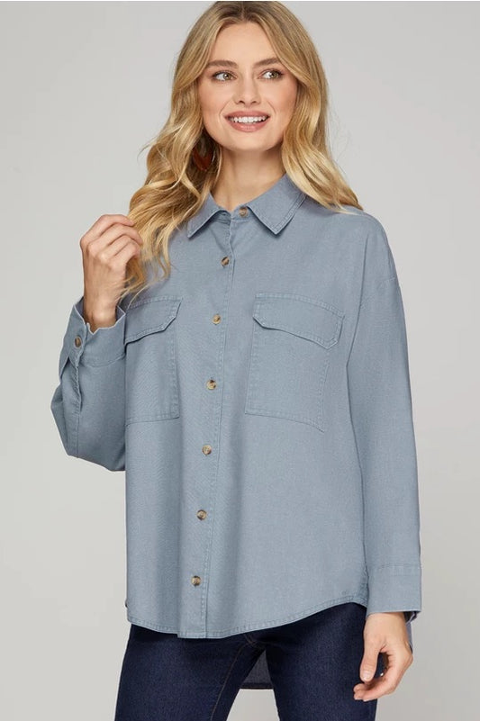 Dusty Blue Button Up