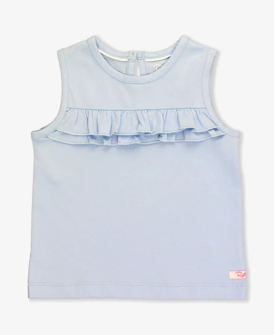 Blue Knit Ruffle Trim Tank