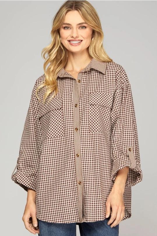 Plaid Rolled Sleeve Button Up