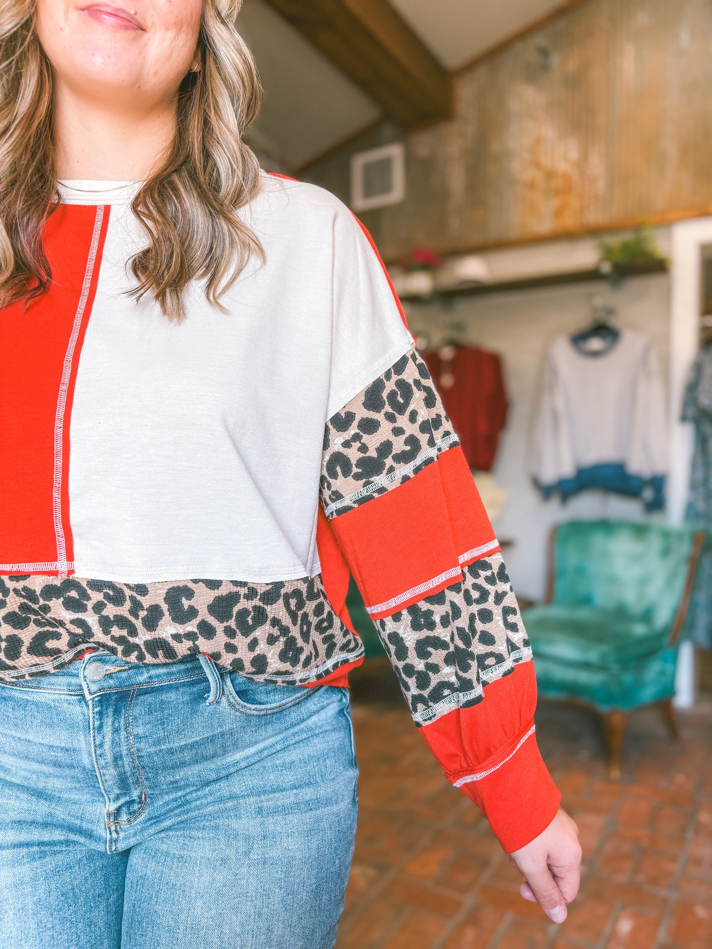 Mix Match Leopard Print Top - Red