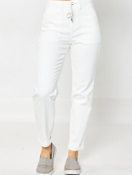 Tie Waist White Denim Joggers