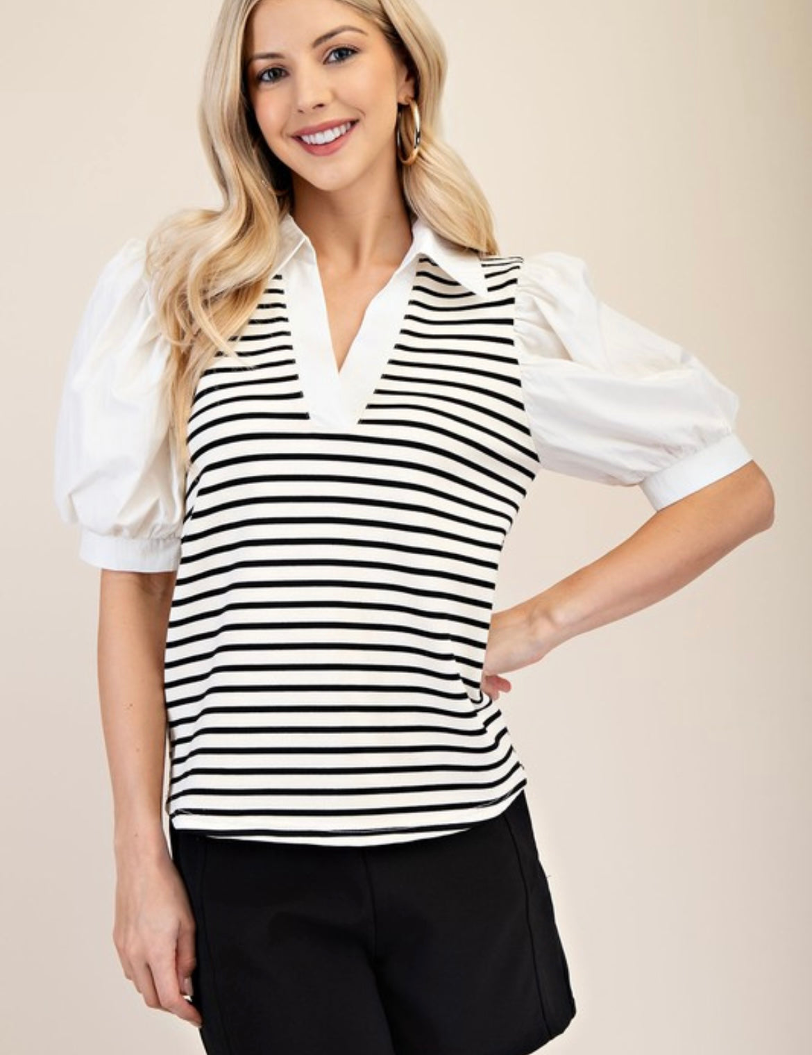 Striped Puff Sleeve Top