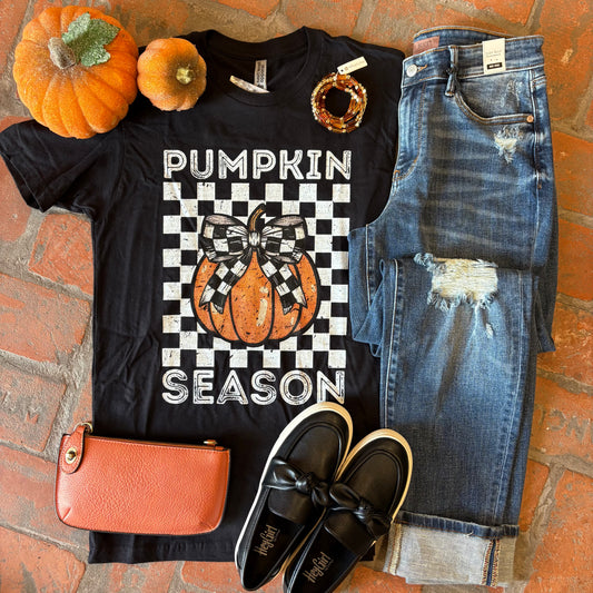 Checkered Pumpkin Season Tee - Black