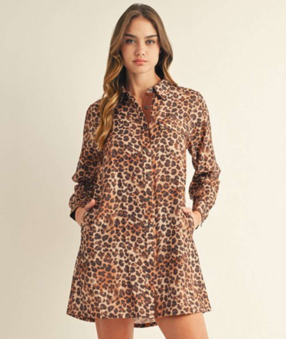 Leopard Dress with Collar