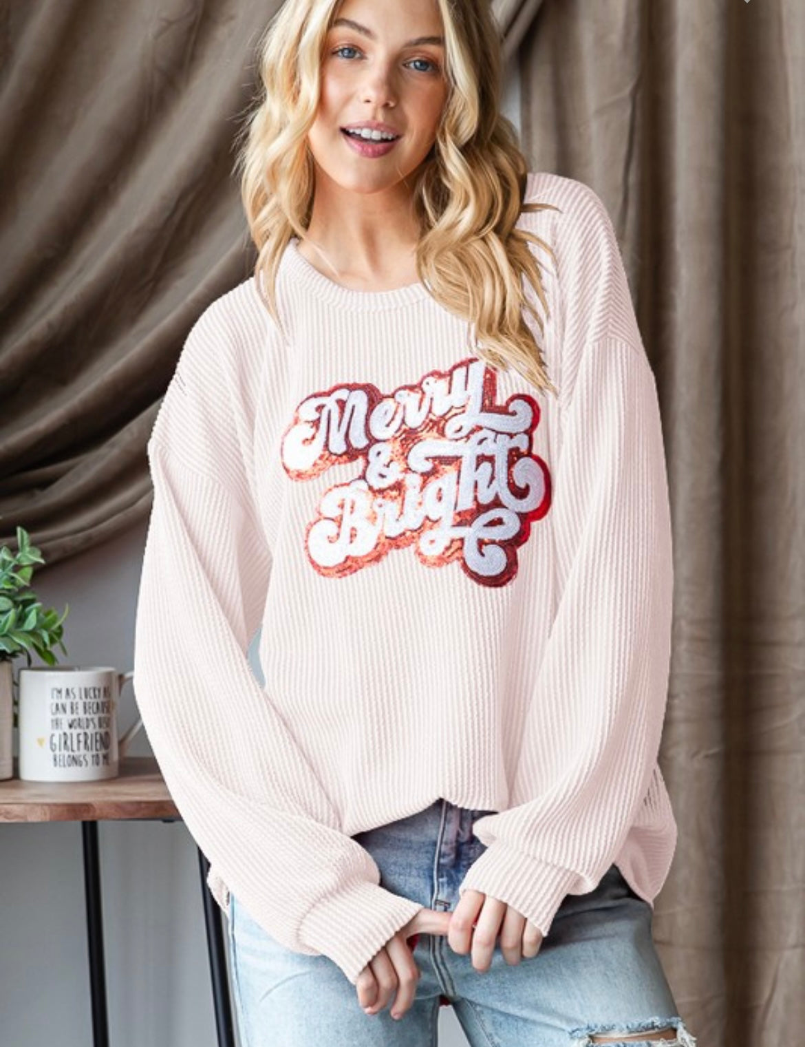 Merry & Bright Ribbed Sweatshirt