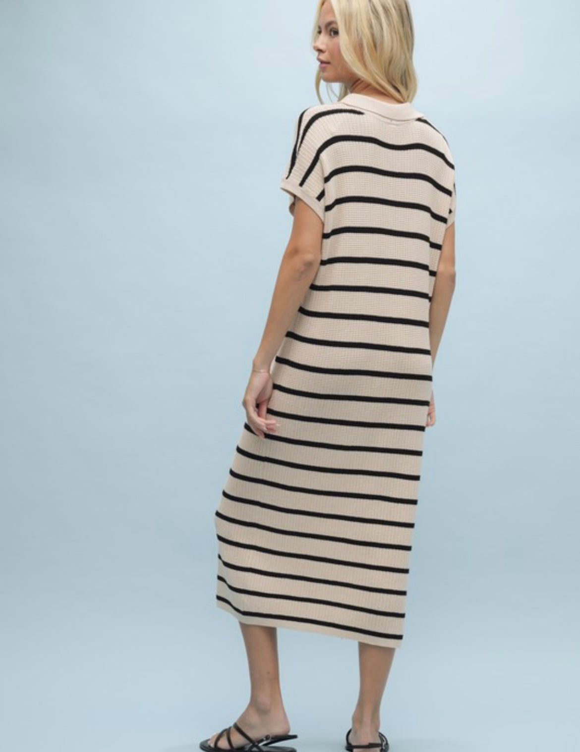 Striped Midi Dress — Taupe/Black