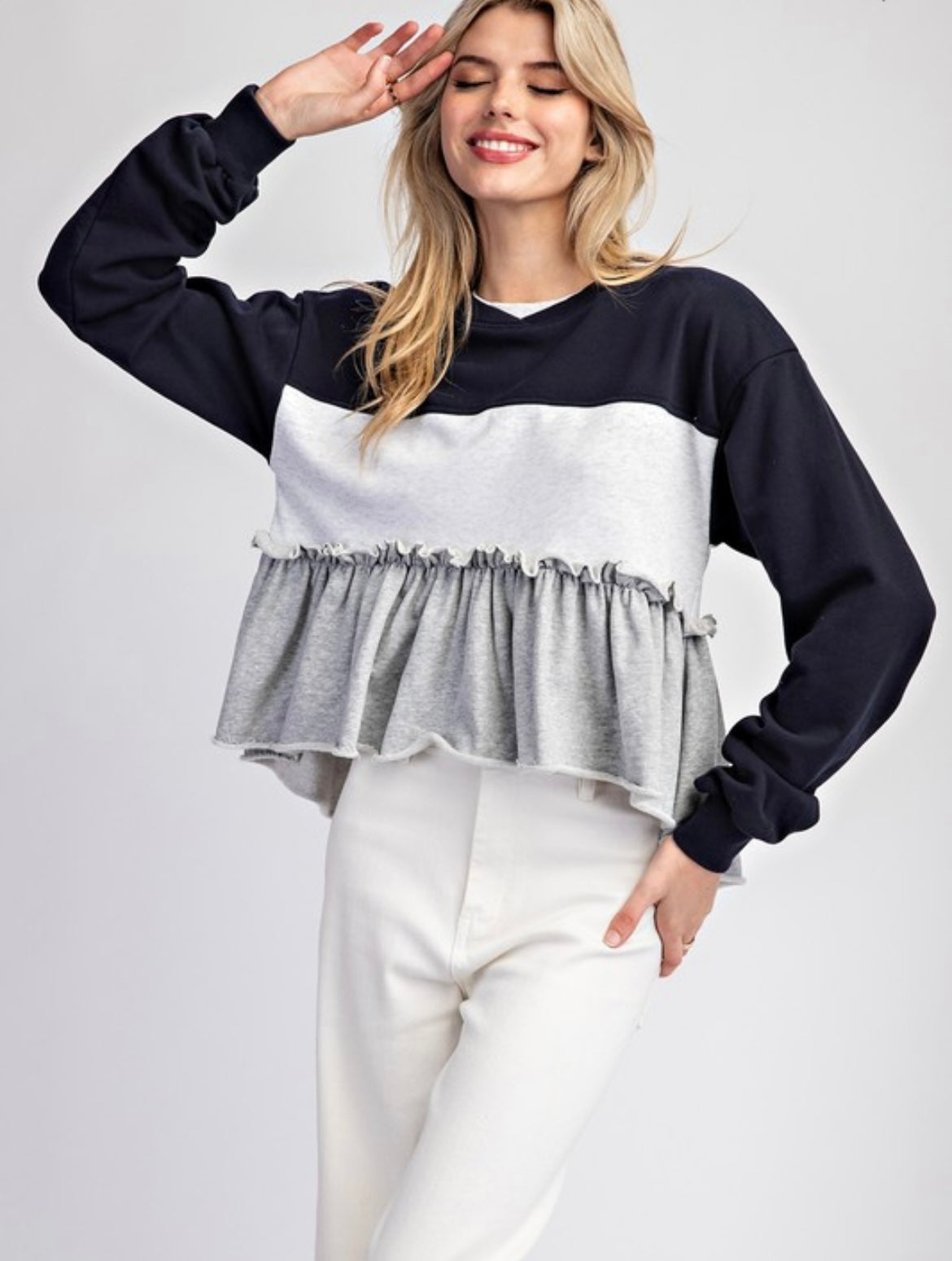 Colorblock Tiered Ruffle Sweatshirt