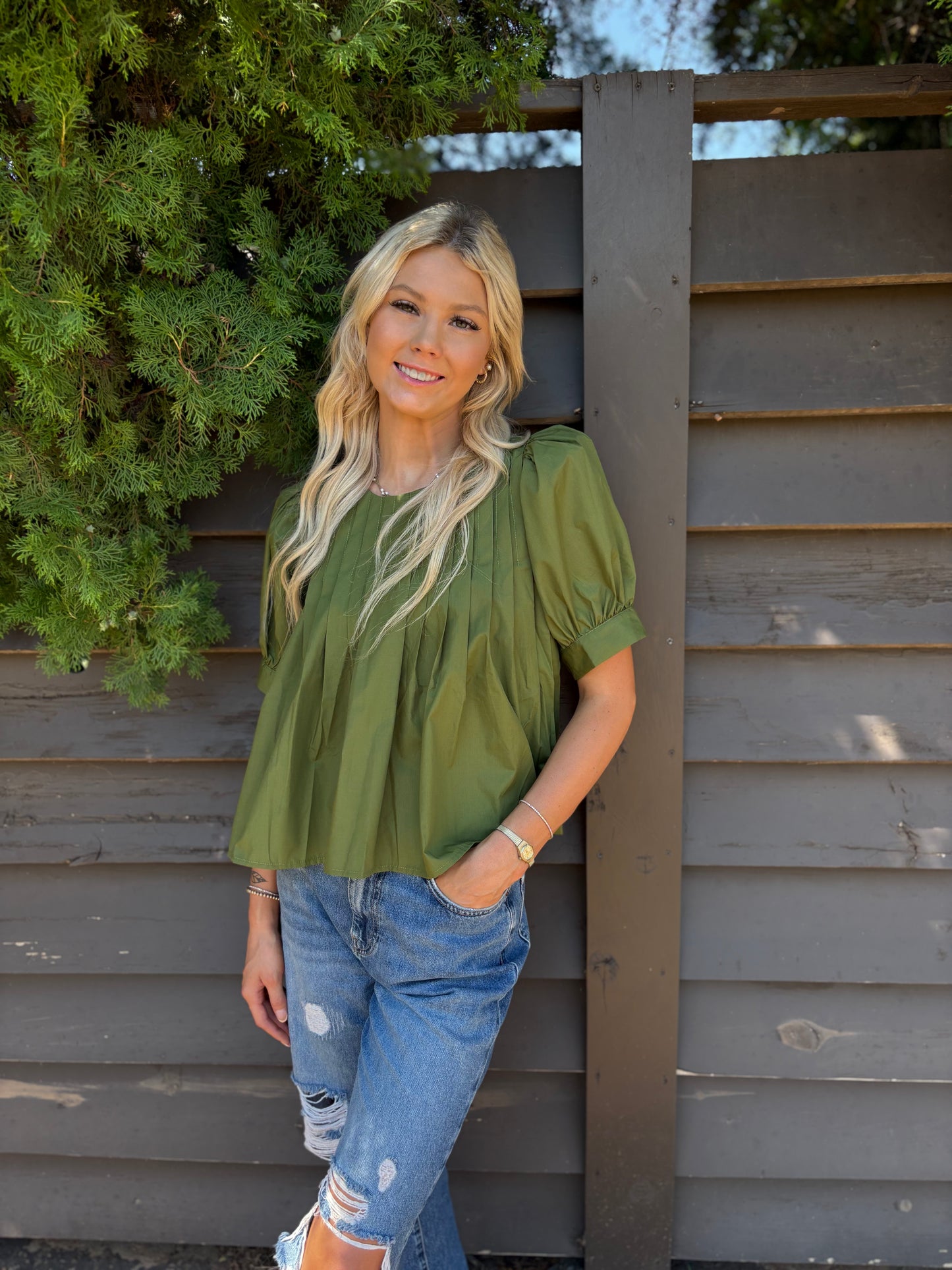 Pleated Top - Olive