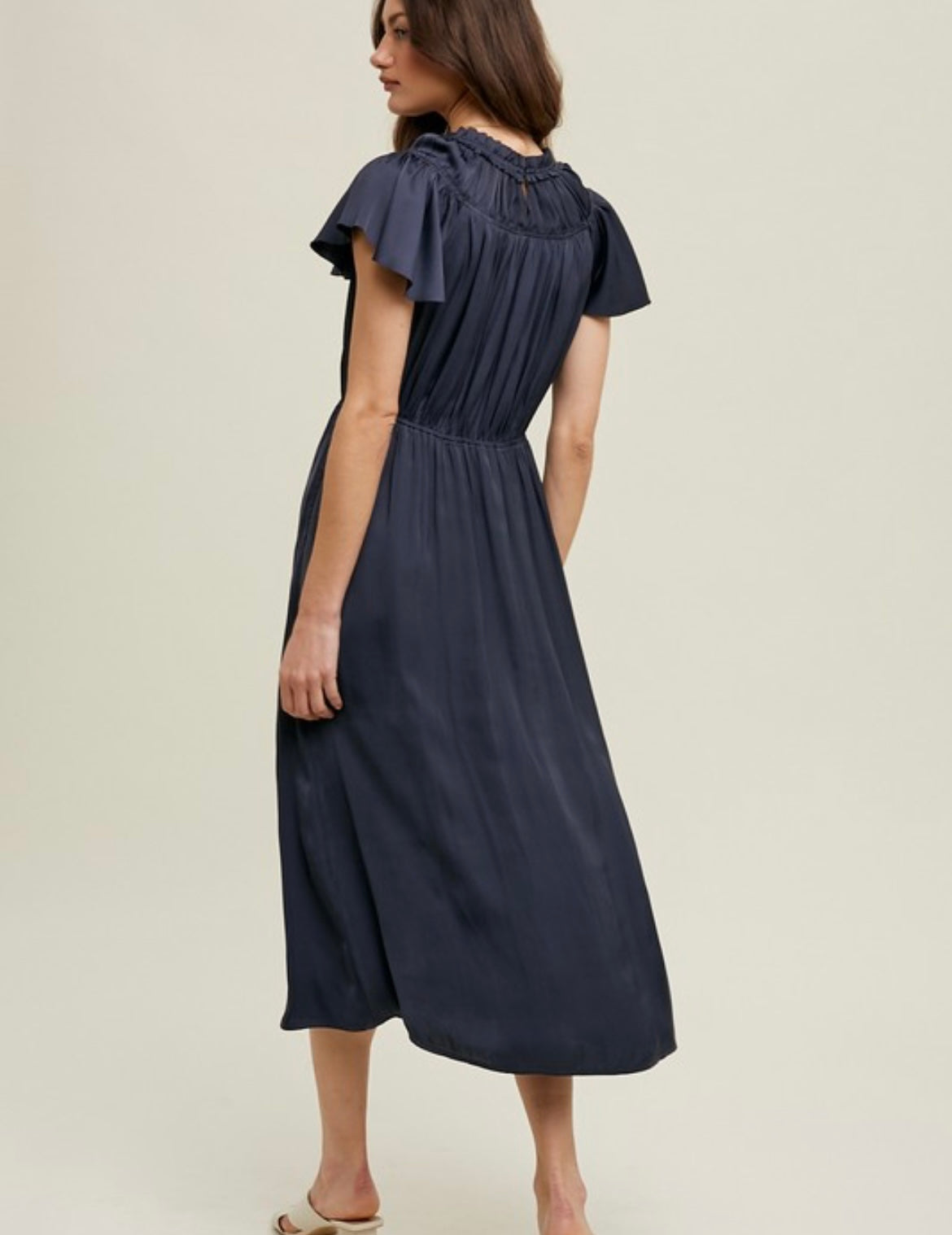 Satin Midi Dress — Dark Navy