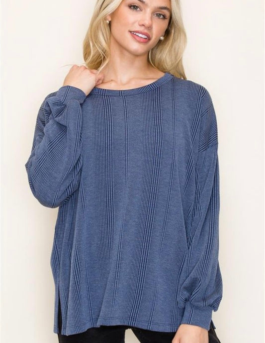 Navy Long Sleeve Knit Top