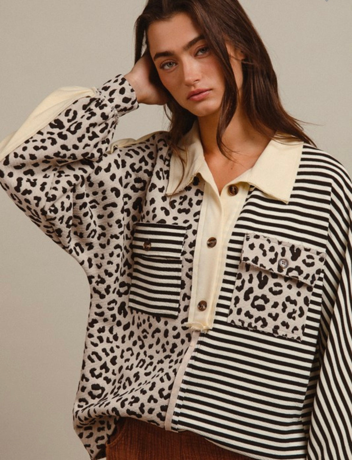 Stripe/Leopard Block Long Sleeve