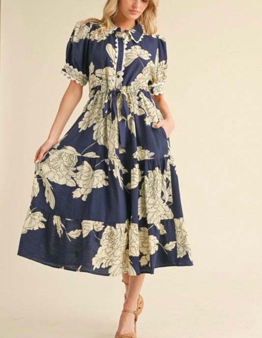 Navy Floral Midi Dress