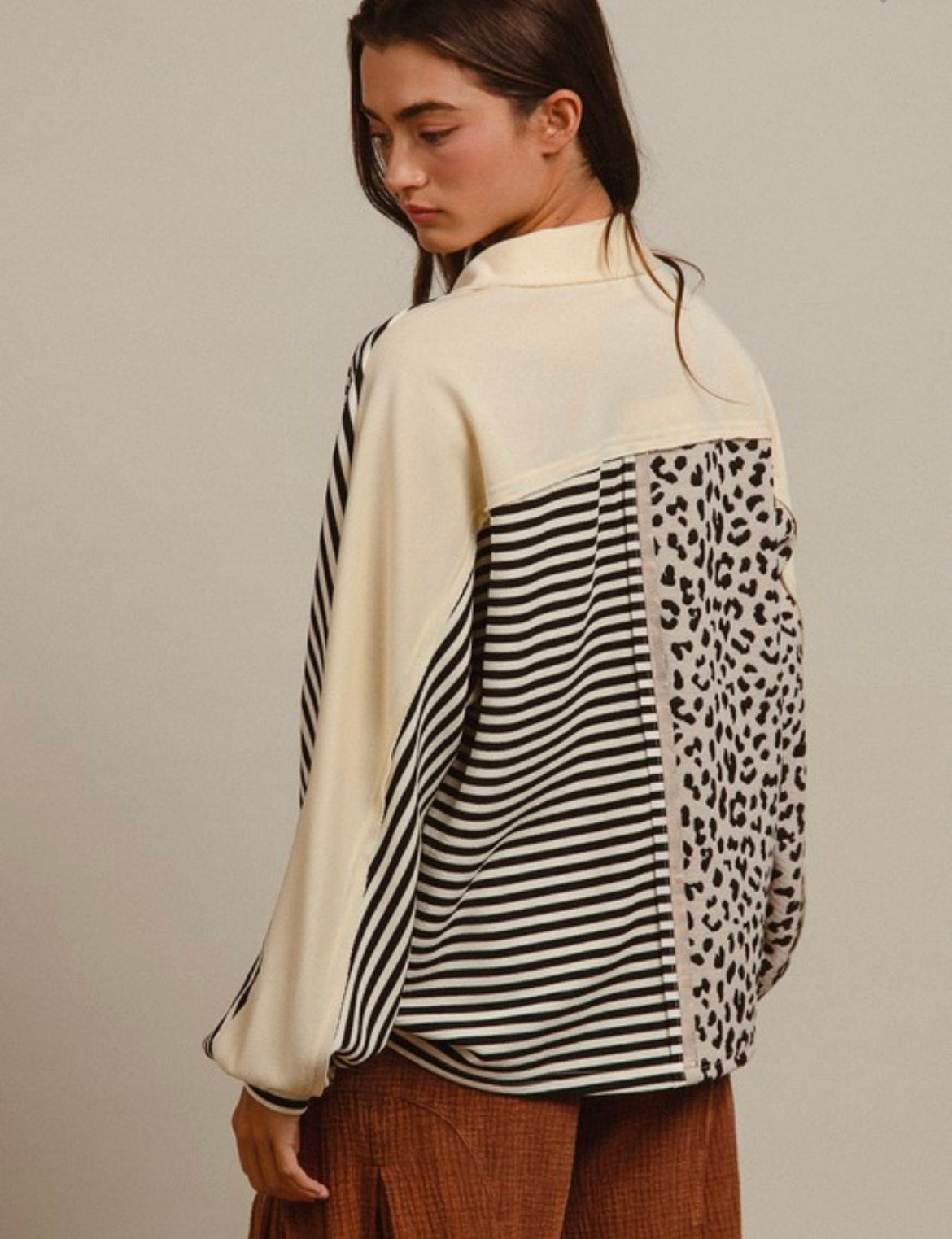 Stripe/Leopard Block Long Sleeve