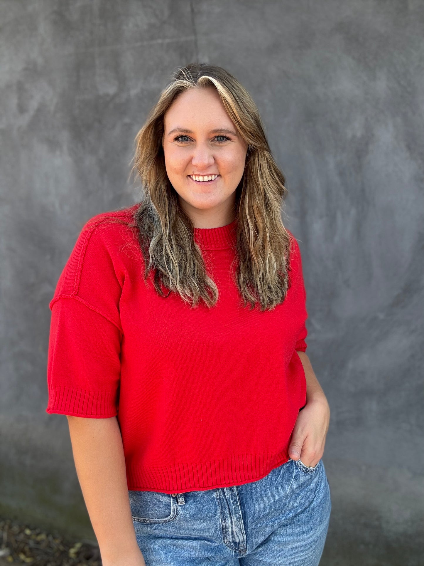 Drop Shoulder Sweater - Red