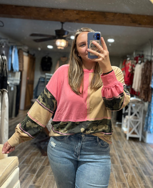 Mix Match Camo Top - Pink