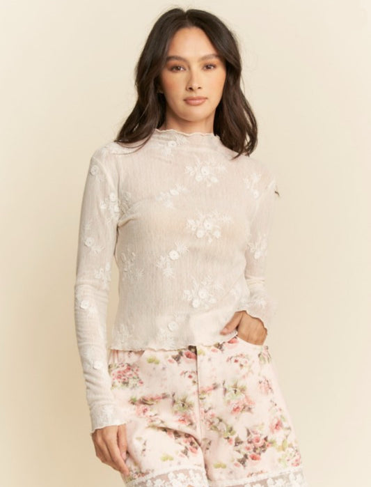 Lace Floral Top - Cream