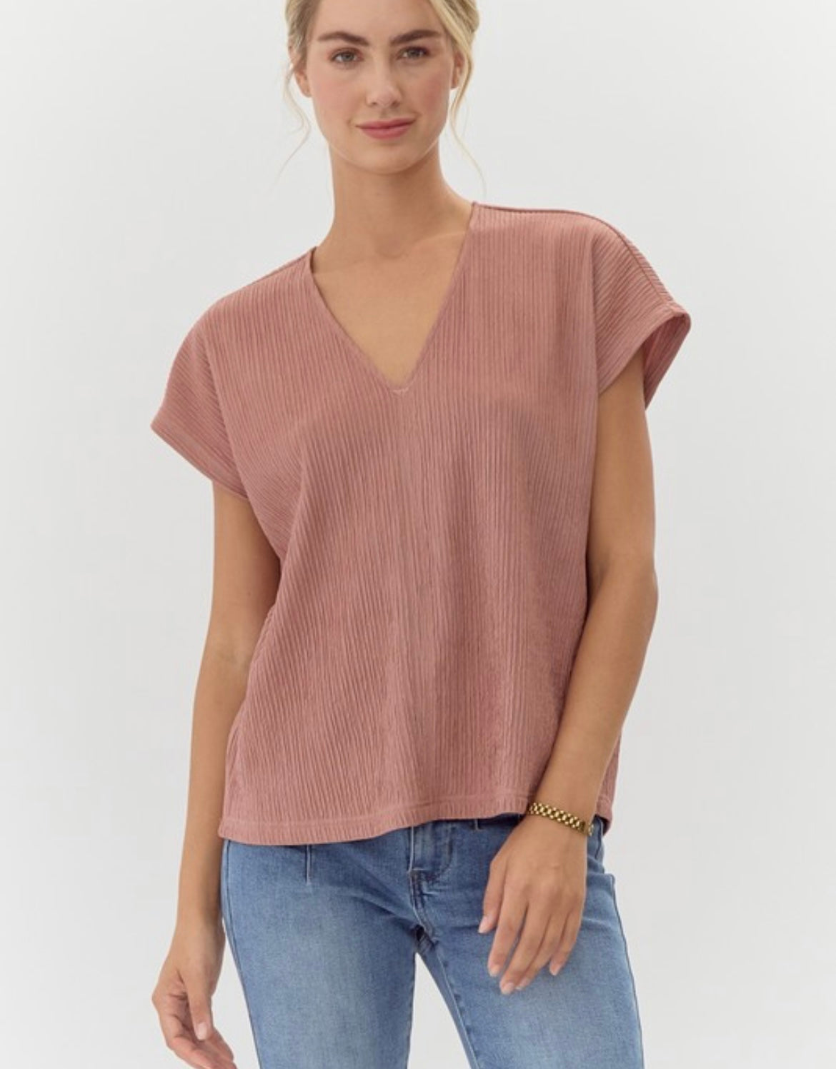 Texture Vneck Top — Mauve