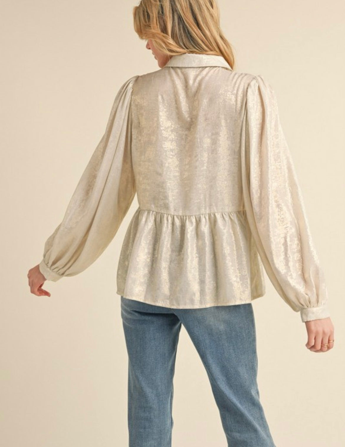 Metallic Pearl Bow Blouse