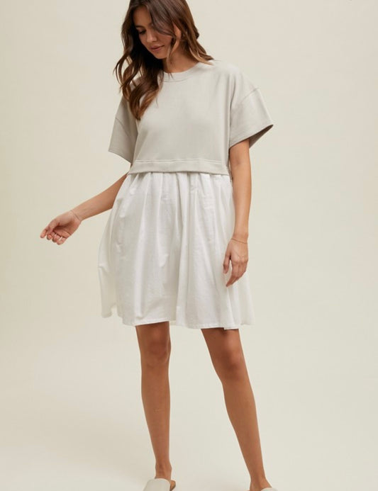 French Terry Mini Dress — Stone