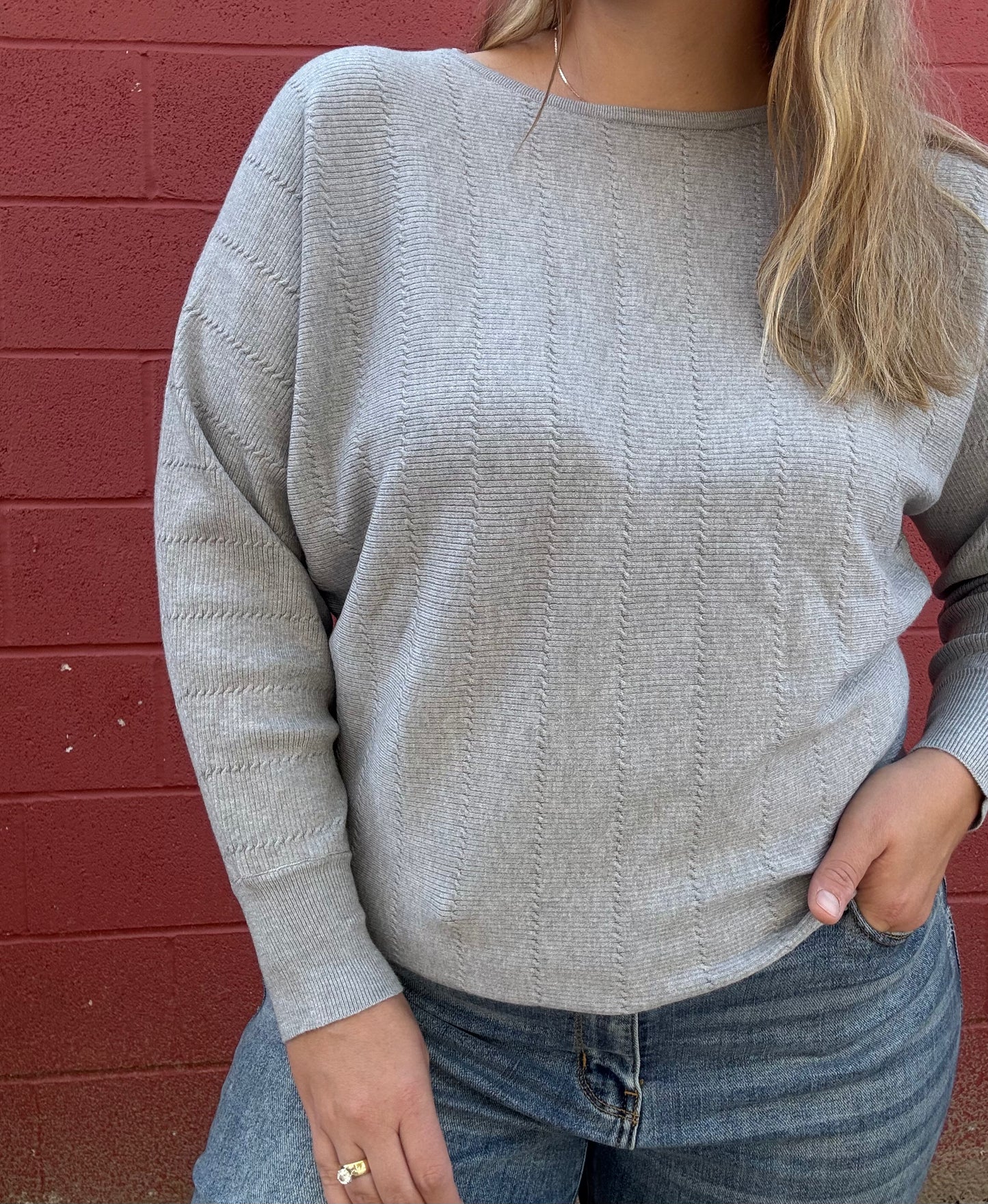 Textured Dolman Sweater - Grey