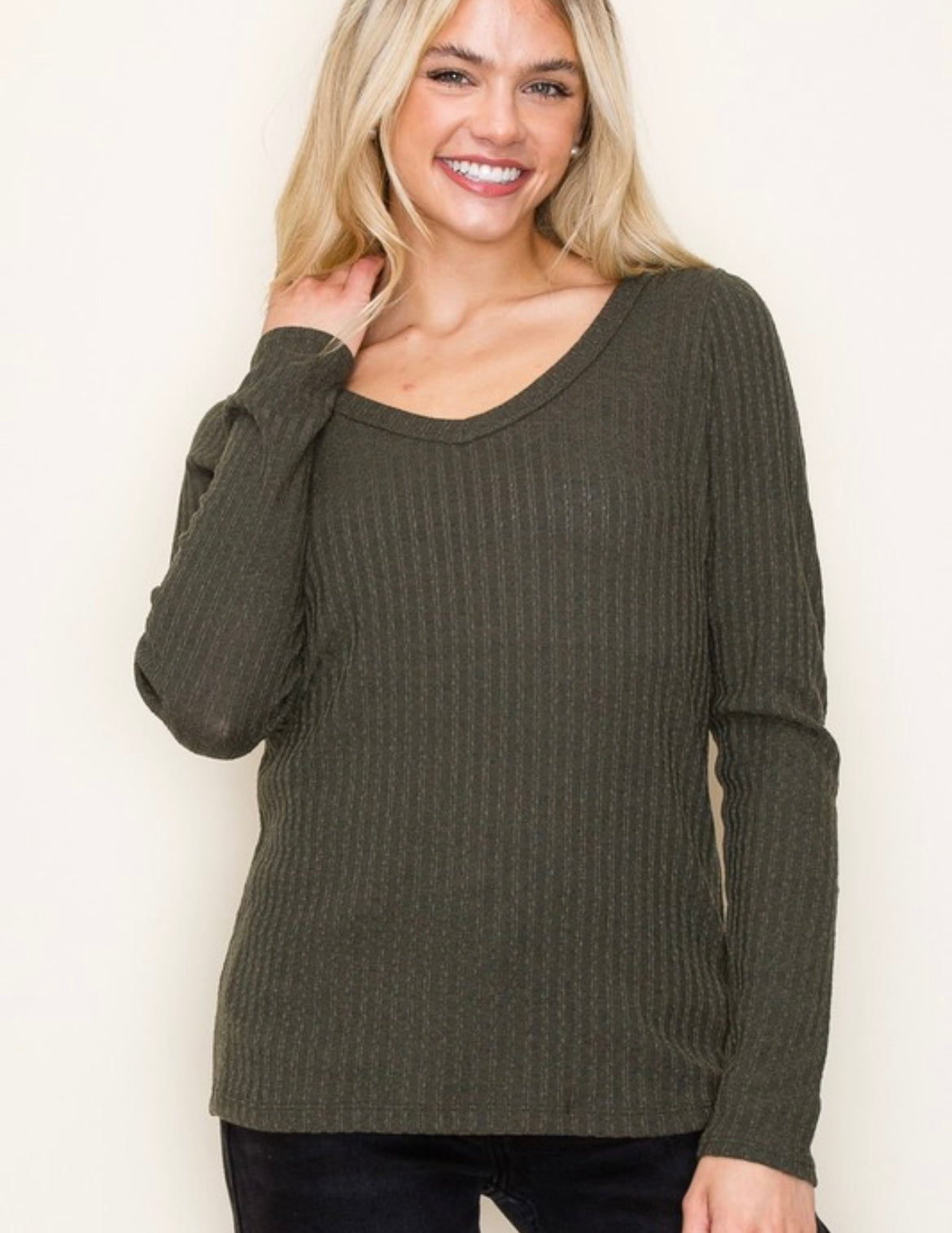 Textured Knit Top — Olive