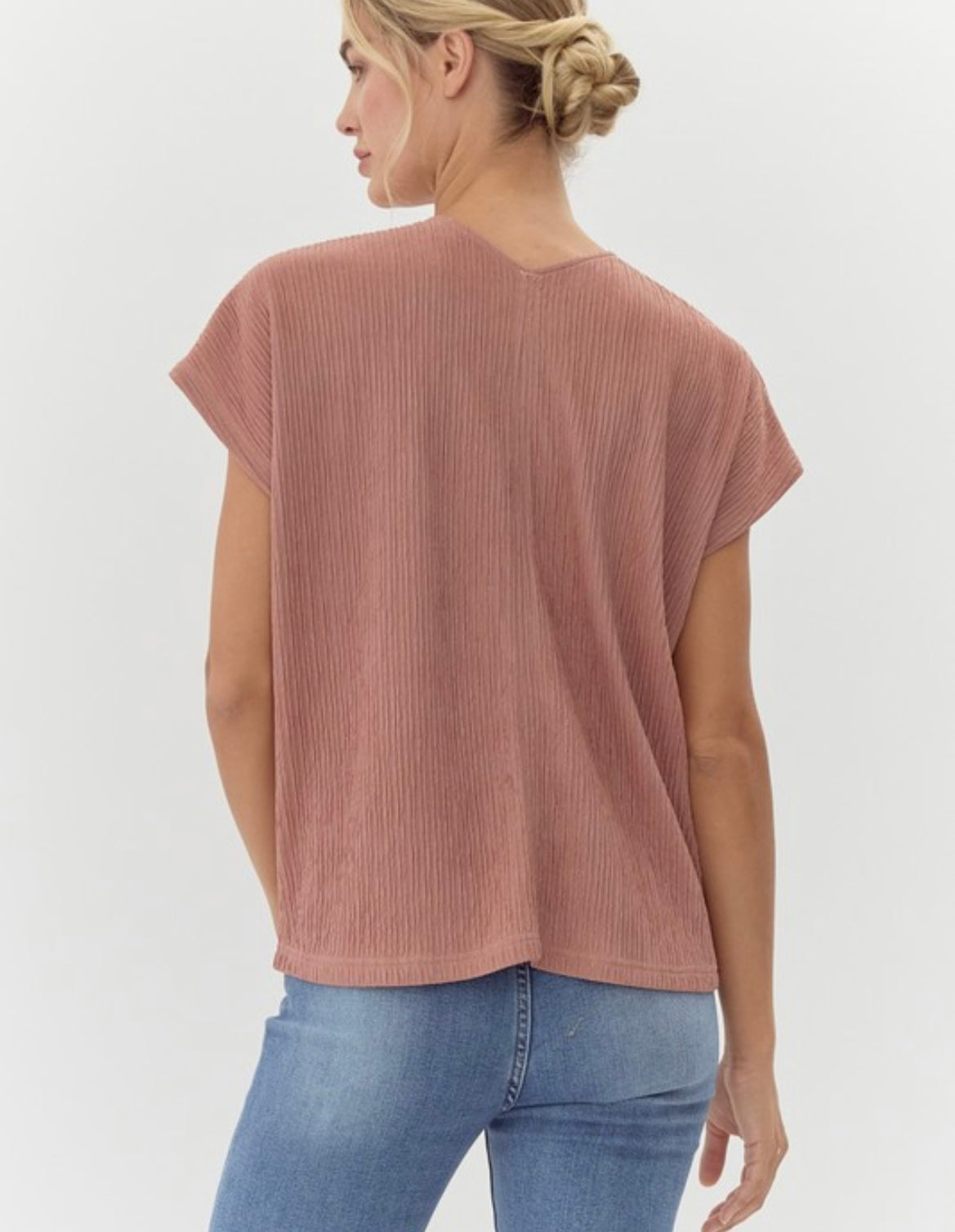 Texture Vneck Top — Mauve