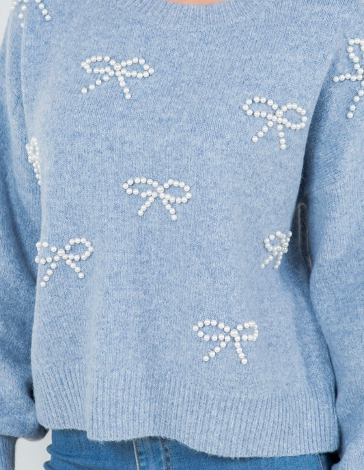 Blue Sweater w/Pearl Bows