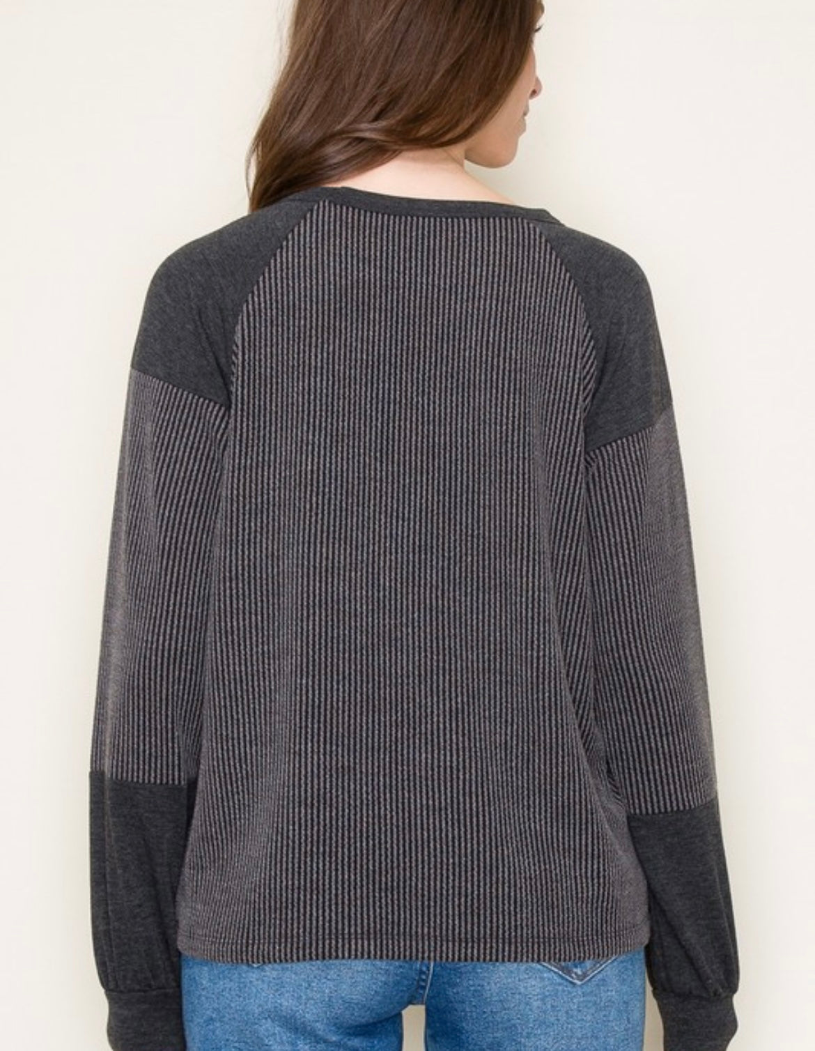 Ribbed Colorblock Top — Charcoal