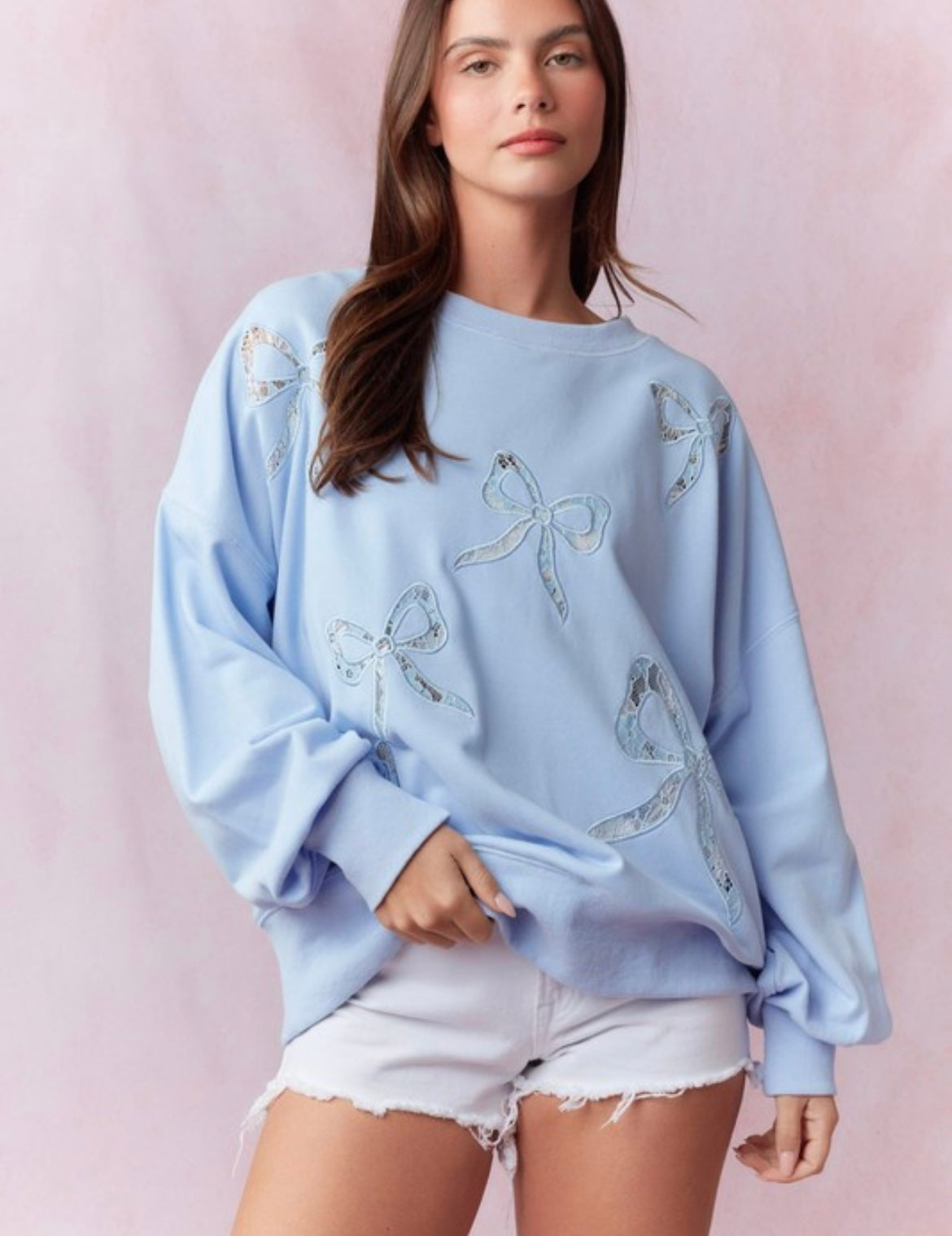 Lace Bow Detail Sweatshirt — Blue