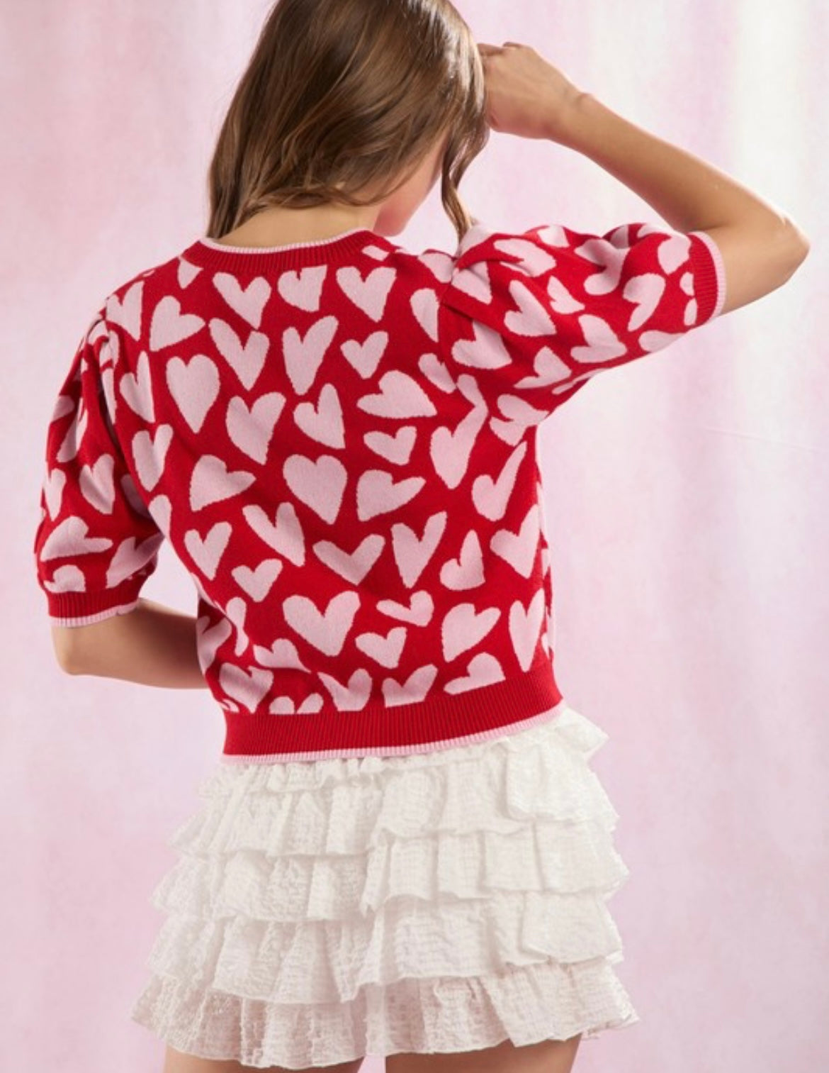 Heart Pattern Puff Sleeve Sweater