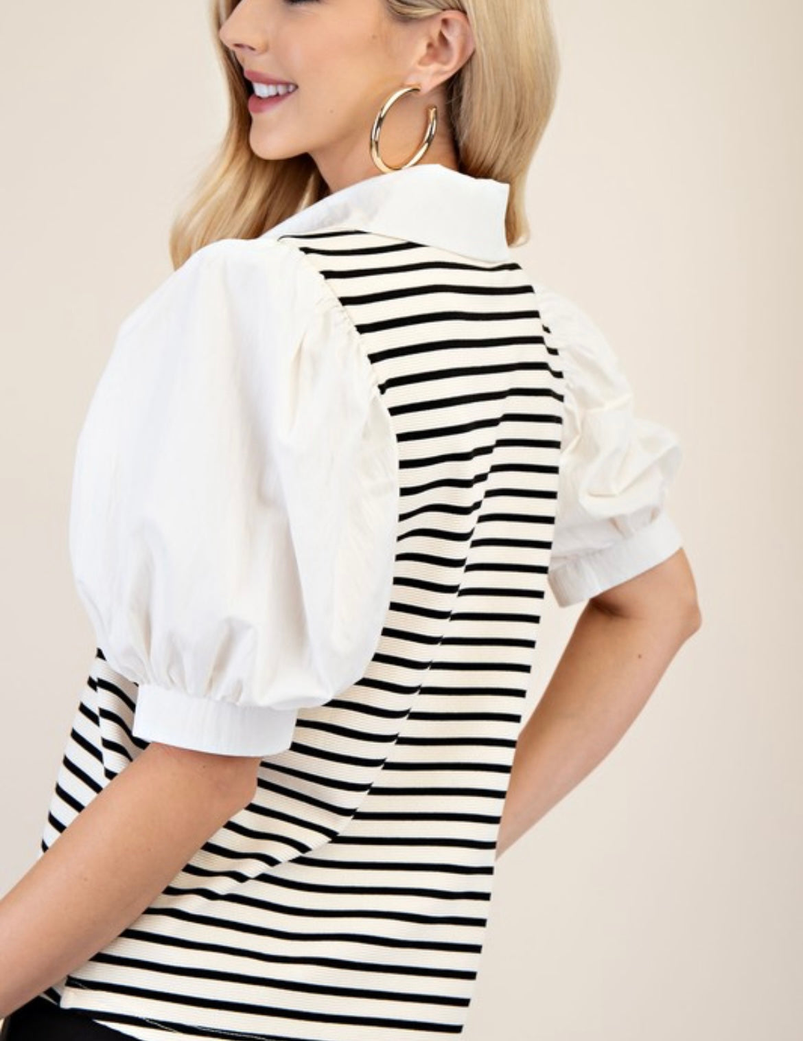 Striped Puff Sleeve Top