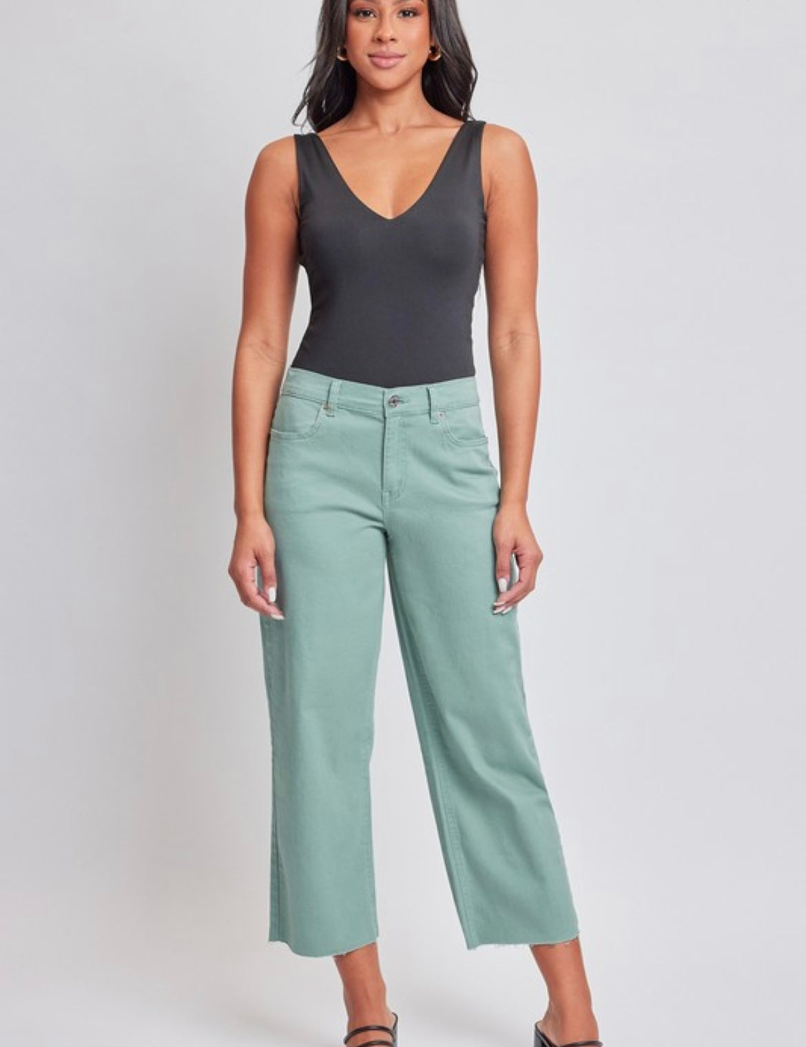 High Rise Cropped Pants — Evergreen