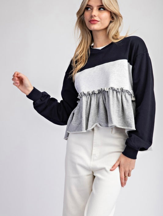 Colorblock Tiered Ruffle Sweatshirt